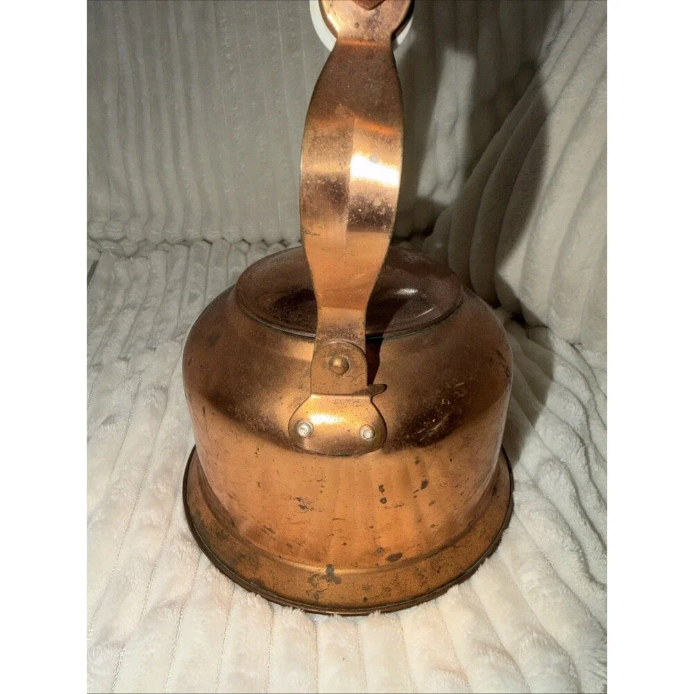 Vtg Copper Tea Kettle Porcelain Handle & Lid Knob Decorative Teapot Pantina